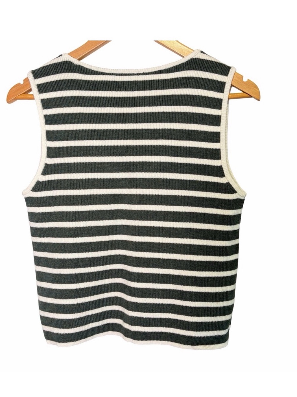 Ann Taylor Striped Ribbed Sweater Button Front Vest Green White - Picture 2 of 4
